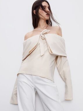 Off-the-Shoulder Tie-Front Top in Cream